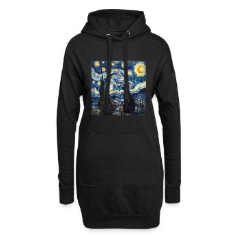 Cat, Cat Motif, Van Gogh, Starry Night - Hoodie Dress - black - Front