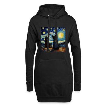 Cat, Cat Motif, Van Gogh, Starry Night - Hoodie Dress - black - Front