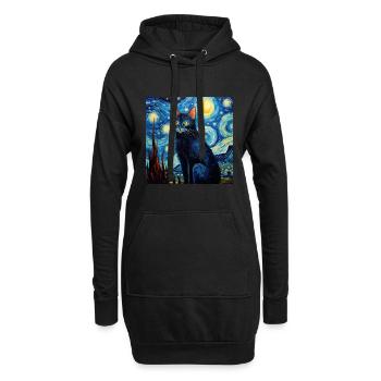 Cat, Cat Motif, Van Gogh, Starry Night - Hoodie Dress - black - Front