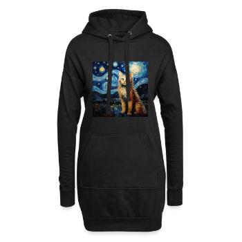 Cat, Cat Motif, Van Gogh, Starry Night - Hoodie Dress - black - Front