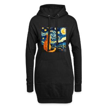 Cat, Cat Motif, Van Gogh, Starry Night - Hoodie Dress - black - Front