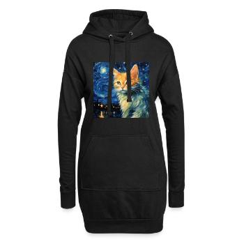 Cat, Cat Motif - Hoodie Dress - black - Front