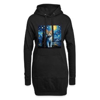 Cat, Cat Motif - Hoodie Dress - black - Front