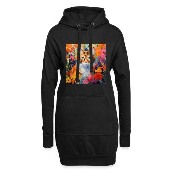 chat, motif de chat, fleurs, cadeau, idée cadeau - Sweat-shirt à capuche long Femme - noir - Devant