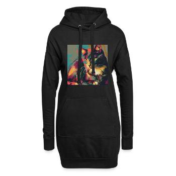 Katze, katzenmotiv, popart, geschenk, geschenkidee - Hoodie-Kleid - Schwarz - Vorne