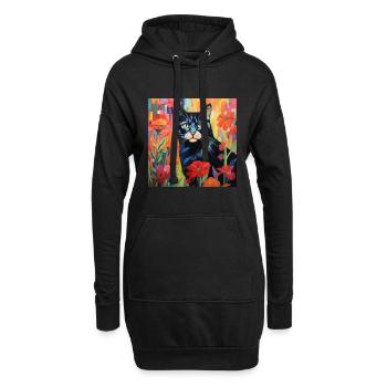 chat, motif de chat, fleurs, cadeau, idée cadeau - Sweat-shirt à capuche long Femme - noir - Devant