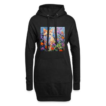 Katze, katzenmotiv, blumen, geschenk, geschenkidee - Hoodie-Kleid - Schwarz - Vorne