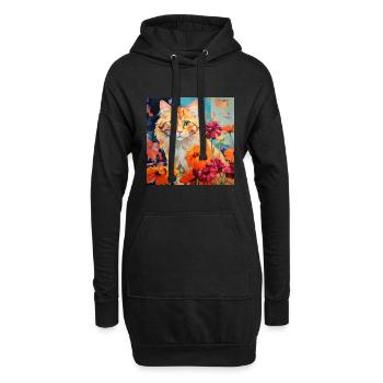 Katze, katzenmotiv, blumen, geschenk, geschenkidee - Hoodie-Kleid - Schwarz - Vorne