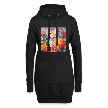 Katze, katzenmotiv, blumen, geschenk, geschenkidee - Hoodie-Kleid - Schwarz - Vorne