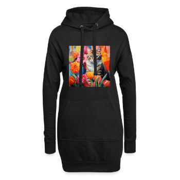 chat, motif de chat, fleurs, cadeau, idée cadeau - Sweat-shirt à capuche long Femme - noir - Devant