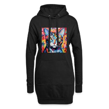 Katze, katzenmotiv, bunt, geschenk, geschenkideen - Hoodie-Kleid - Schwarz - Vorne