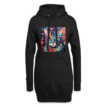 Katze, katzenmotiv, herz, geschenk, geschenkideen - Hoodie-Kleid - Schwarz - Vorne