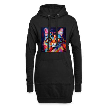Katze, katzenmotiv, bunt, geschenk, geschenkideen - Hoodie-Kleid - Schwarz - Vorne