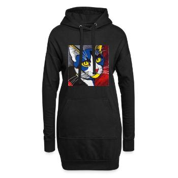 Chat, Motif De Chat - Sweat-shirt à capuche long Femme - noir - Devant