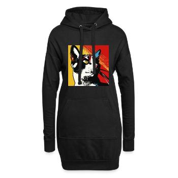 Chat, Motif De Chat - Sweat-shirt à capuche long Femme - noir - Devant