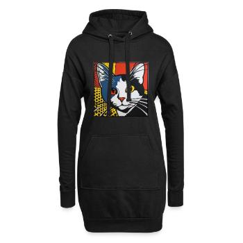Chat, Motif De Chat - Sweat-shirt à capuche long Femme - noir - Devant