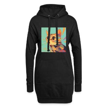 Cat, Cat Motif - Hoodie Dress - black - Front