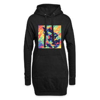 Cat, Cat Motif - Hoodie Dress - black - Front