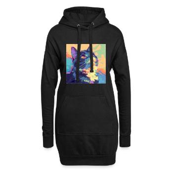 Cat, Cat Motif - Hoodie Dress - black - Front