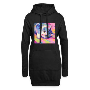 Cat, Cat Motif - Hoodie Dress - black - Front