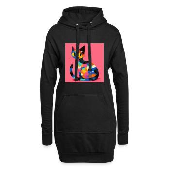 Chat, Motif De Chat - Sweat-shirt à capuche long Femme - noir - Devant