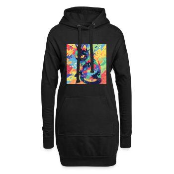 Cat, Cat Motif - Hoodie Dress - black - Front