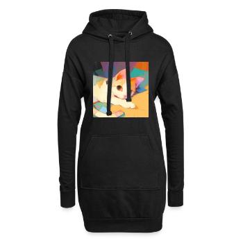 Cat, Cat Motif - Hoodie Dress - black - Front