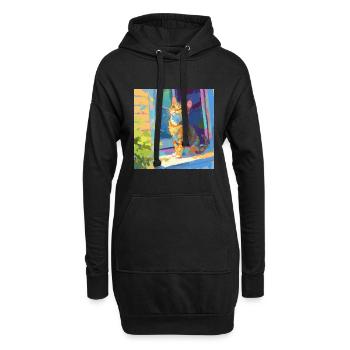 Chat, Motif De Chat - Sweat-shirt à capuche long Femme - noir - Devant