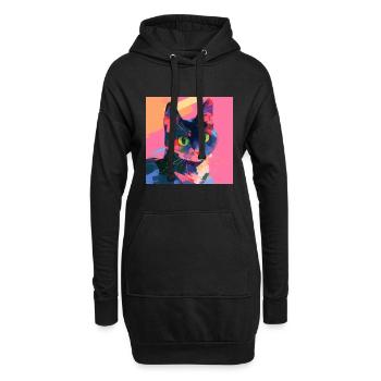 Katze, katzenmotiv - Hoodie-Kleid - Schwarz - Vorne