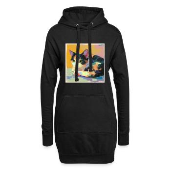 Chat, Motif De Chat - Sweat-shirt à capuche long Femme - noir - Devant