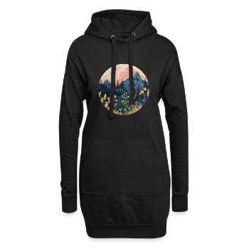 Boho, Blumen, Berge, Landschaft, Natur, Bäume - Hoodie-Kleid - Schwarz - Vorne