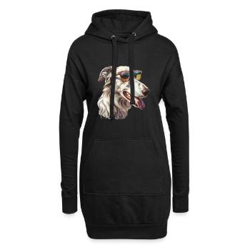 Barsoi, Borzoi, Hund, Sonnenbrille, Sommer, gesche - Hoodie-Kleid - Schwarz - Vorne