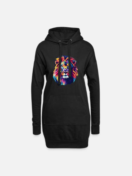 Löwe Löwenkopf Bunt - Hoodie-Kleid - Schwarz