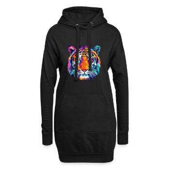 Tiger Bunt Tigerkopf - Hoodie-Kleid - Schwarz - Vorne