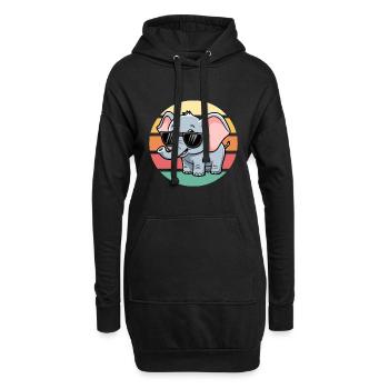 Cooler Elefant Mit Sonnenbrille Vintage Sunset - Hoodie-Kleid - Schwarz - Vorne