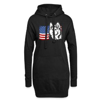 Siberian Husky US Amerika Fahne Hunde Wilsigns - Hoodie-Kleid - Schwarz - Vorne