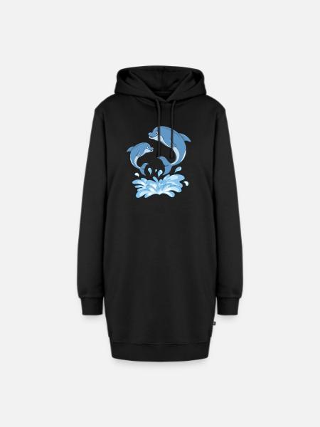 Delfine Tümmler Meer - Hoodie-Kleid - Schwarz