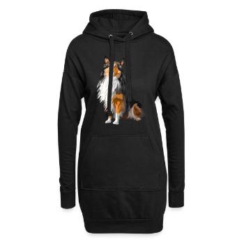 chien shetland - Sweat-shirt à capuche long Femme - noir - Devant
