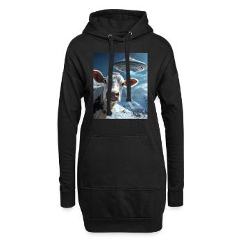 Kuh Selfie mit Ufo - Hoodie-Kleid - Schwarz - Vorne