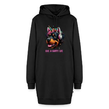 Live a Happy Life - Unicorn Rottweiler - Hoodie-Kleid - Schwarz - Vorne - AI Model Female 172 light (172cm)