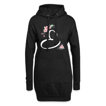 Brief und Blumen - Hoodie-Kleid - Schwarz - Vorne