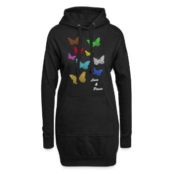 Bunte Schmetterlinge butterflies - Hoodie-Kleid - Schwarz - Vorne