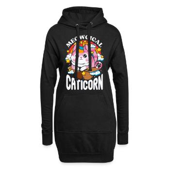 Caticorn - Miaufisches Regenbogen-Einhorn - Hoodie-Kleid - Schwarz - Vorne