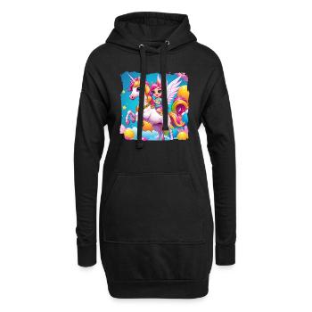 Einhorn mit Mädchen - Hoodie-Kleid - Schwarz - Vorne