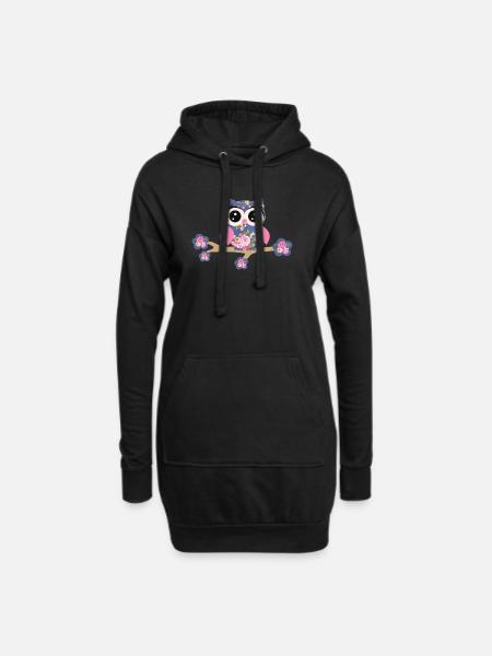 Owl, Rose - Hoodie Dress - black