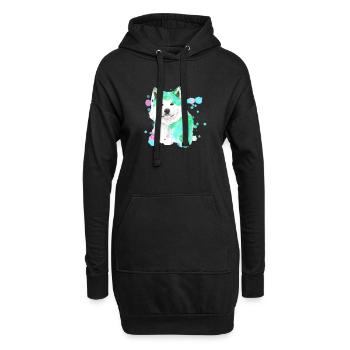 husky, chien, peinture, aquarelle, bleu - Sweat-shirt à capuche long Femme - noir - Devant