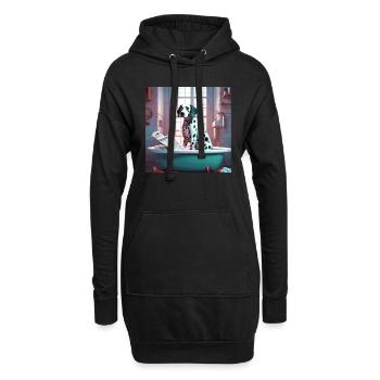 Dalmatiner in der Wanne, Zeitung lesen,retro - Hoodie-Kleid - Schwarz - Vorne