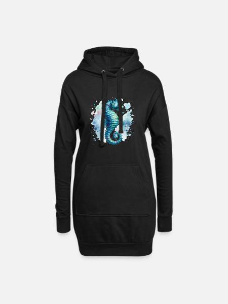 Seepferdchen Meer Meeresbewohner Urlaub Strand Fun - Hoodie-Kleid - Schwarz