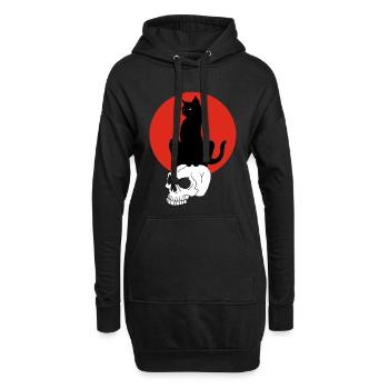 Schwarze Katze und Rote Sonne - Hoodie-Kleid - Schwarz - Vorne