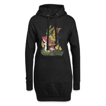 Dragon de la forêt sur champignon papillon mignon - Sweat-shirt à capuche long Femme - noir - Devant